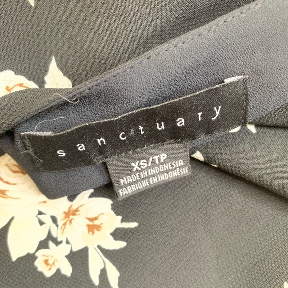 SANCTUARY Anthro Rosie Tie Blouse W Long Bell Style Sleeves Black Floral Size XS - Picture 10 of 13